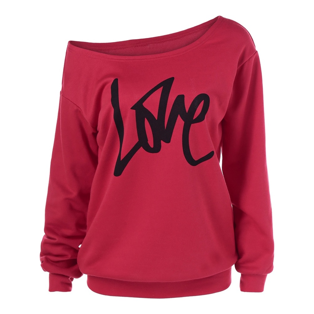 Skew Collar "Love" Print,  Plus Size Sweatshirt 💕